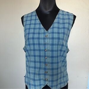 Vintage 90s Cherokee plaid denim button up vest